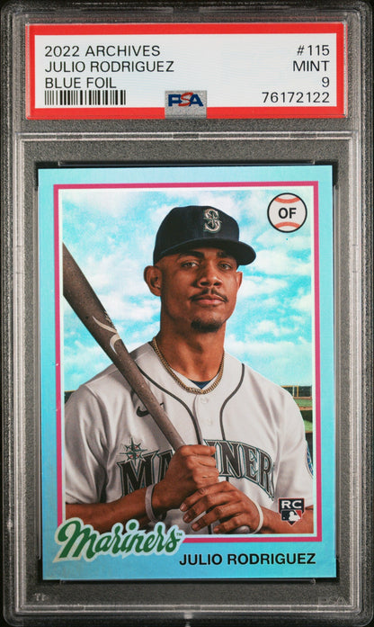 2022 Topps Archives Julio Rodriguez Rc Blue Foil 19/25 PSA 9