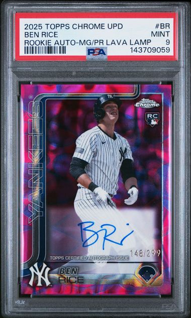 Ben Rice 2025 Topps Chrome Update Purple Lava Lamp Autograph #'D 148/299 PSA 9