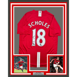 Framed Autographed/Signed Paul Scholes 35x39 Manchester United Red Soccer Jersey Beckett BAS COA