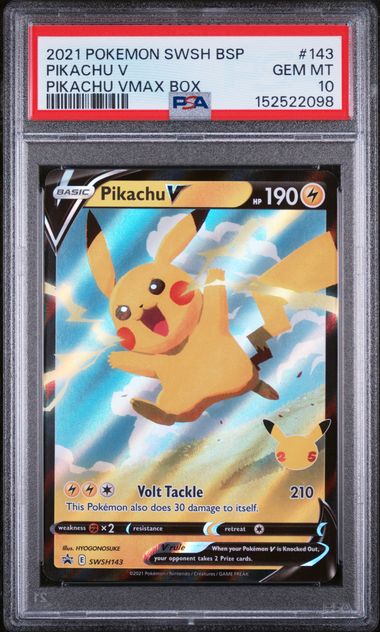 Pikachu V 2021 Pokemon Celebrations Pikachu Vmax Box Promo #Swsh143 PSA 10