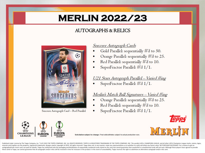 2022-23 Topps Uefa Club Competitions Merlin Chrome Soccer Hobby Box