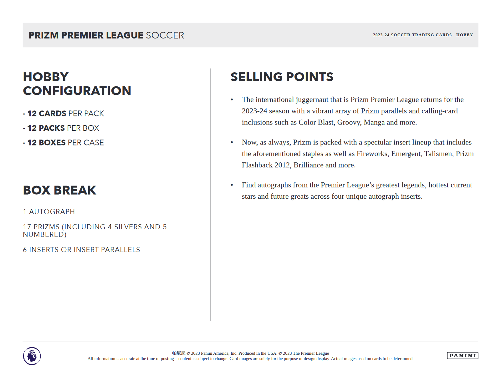 2023-24 Panini Prizm Premier League Soccer Hobby 12 Box Case