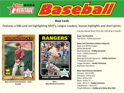2024 Topps Heritage Baseball Hobby Box W/ 2024 Nscc Exclusive Silver Pack