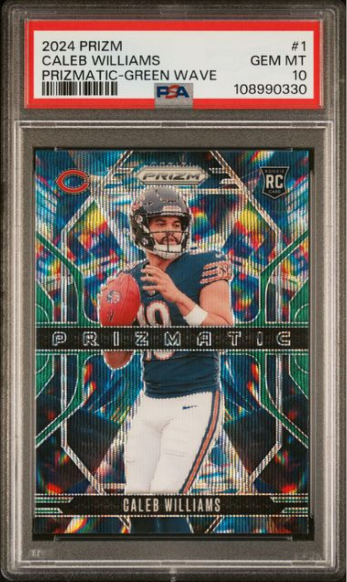 Graded 2024 Panini Prizm Caleb Williams #1 Prizmatic Green Wave Rookie RC Football Card PSA 10 Gem Mint