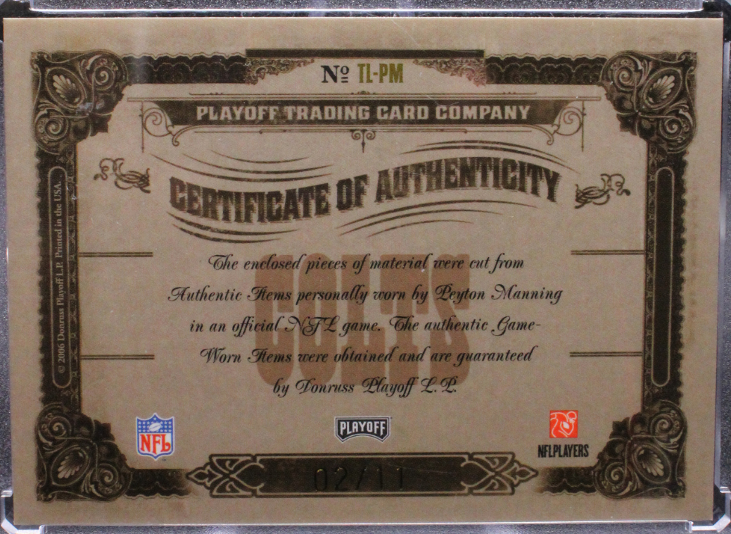 2006 National Treasures Football - Peyton Manning Tl-Pm - Triple Prime Patch Auto /11