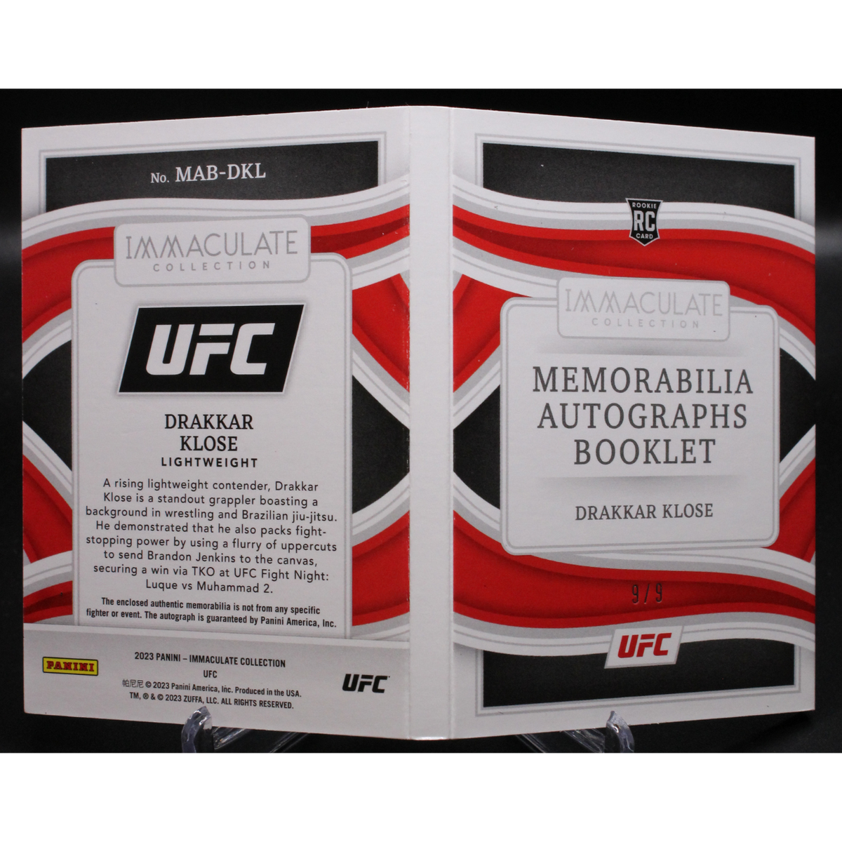 2022 Panini Immaculate UFC - Drakkar Klosr Mab-Dkl - Booklet Auto /9