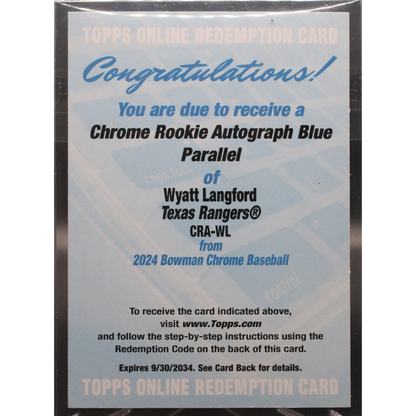 2024 Topps Bowman Chrome Baseball - Wyatt Langford Cra-Wl - Blue Rookie Auto