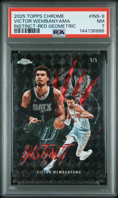 Victor Wembanyama 2025 Topps Chrome Instinct Red Geometric #'D 4/5 PSA 7