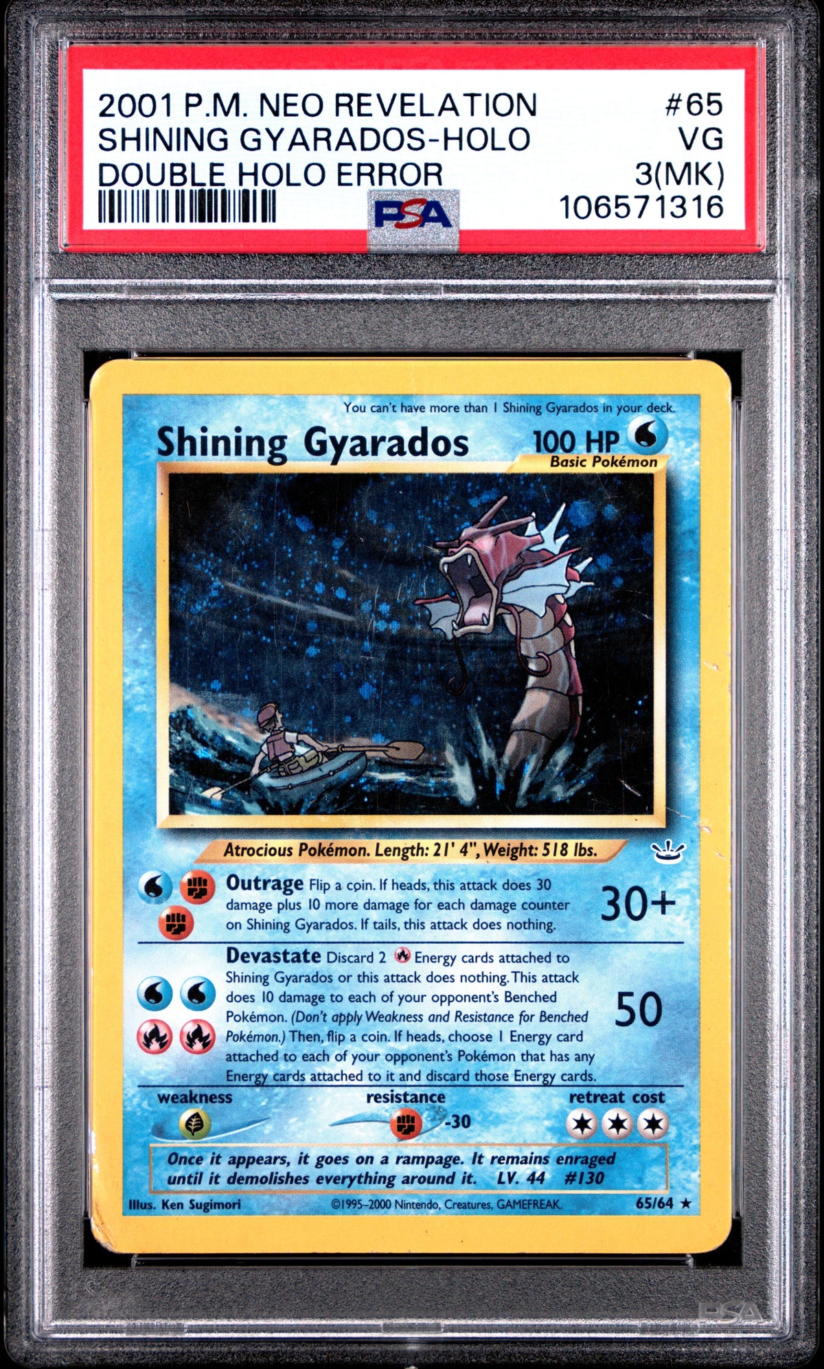 PSA 3 (Mk) Shining Gyarados #65/64 Neo Revelation Unlimited