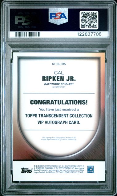 Cal Ripken Jr. 2023 Topps Transcendent Collection Vip Auto #'D 3/8 PSA 10