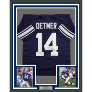 Framed Autographed/Signed Ty Detmer 35x39 Heisman 90 Brigham Young BYU Blue College Football Jersey JSA COA
