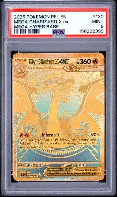 Mega Charizard X Ex 2025 Pokemon Phantasmal Flames Mega Hyper Rare #130/094 PSA 9