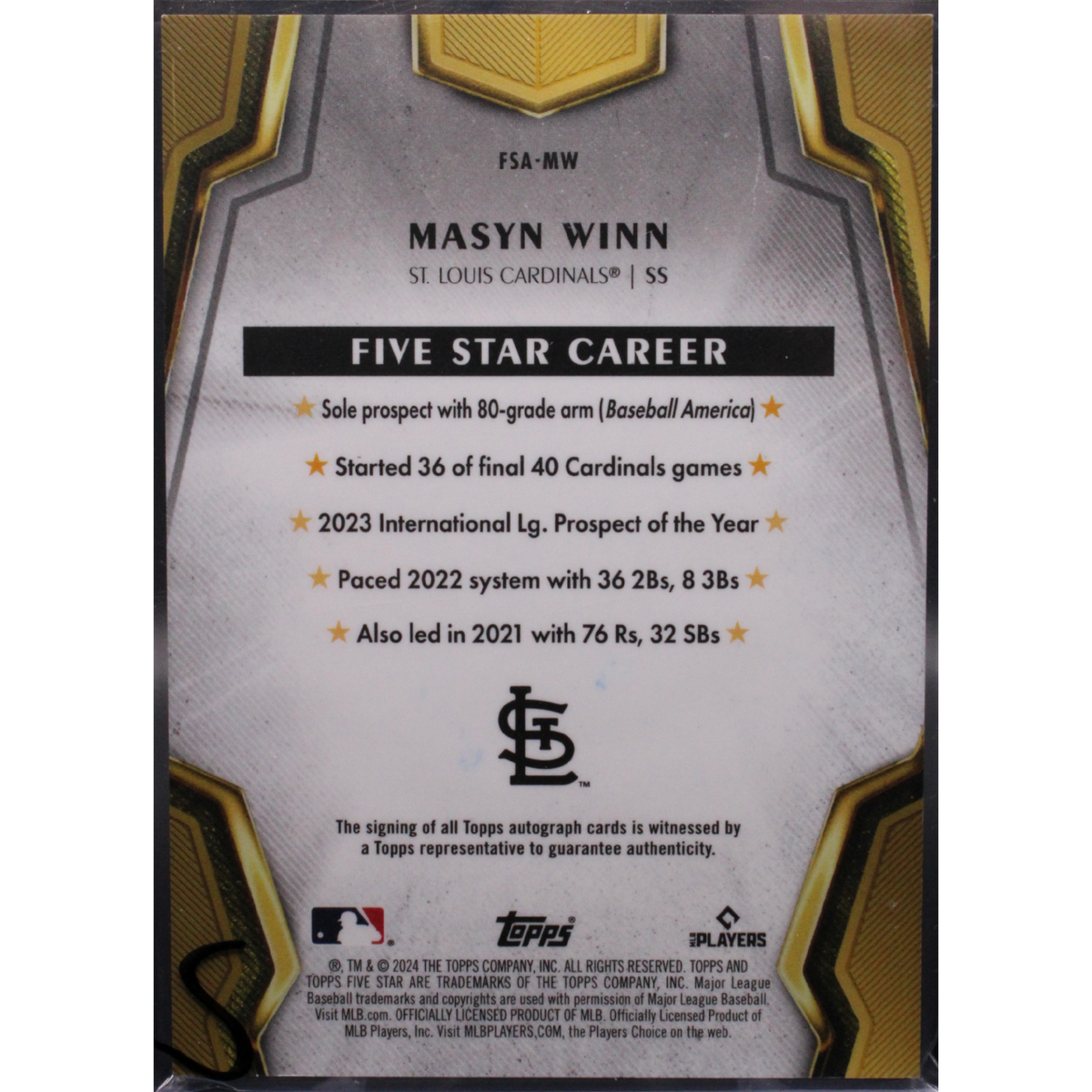 2024 Topps Five Star Baseball - Masyn Winn Fsa-Mw - Blue Auto /25