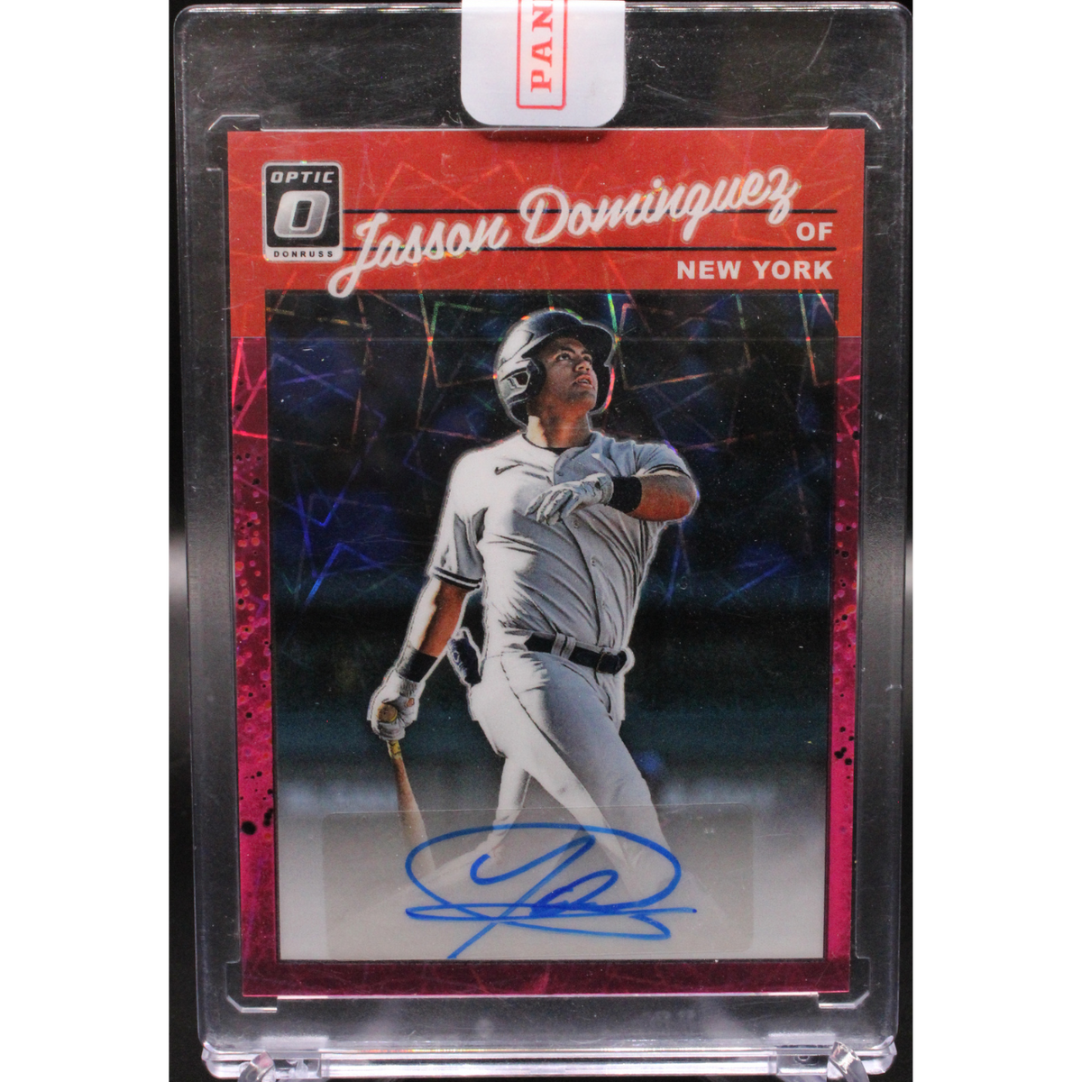 2023 Panini Donruss Optic Baseball - Jasson Dominguez 1990-Jd - Optic Pink Velocity Auto /7