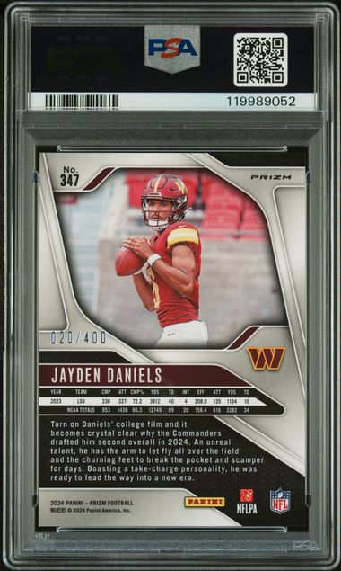 Jayden Daniels 2024 Panini Prizm Pandora Prizm Rookie Card #'D 020/400 PSA 9