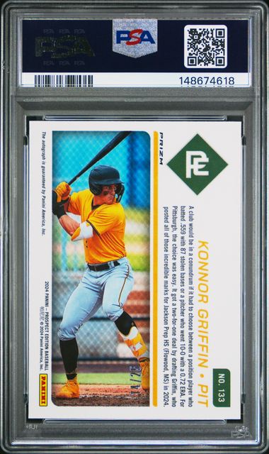 Konnor Griffin 2024 Panini Prospect Edition Pros Ticket Autograph Green Pulsar #'D 14/25 PSA 8