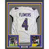 Framed Autographed/Signed Zay Flowers 35x39 Baltimore White Football Jersey Beckett BAS COA