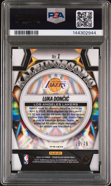 Luka Doncic 2024 Panini Prizm Black Kaleidoscopic Orange Prizm #'D 26/49 PSA 10