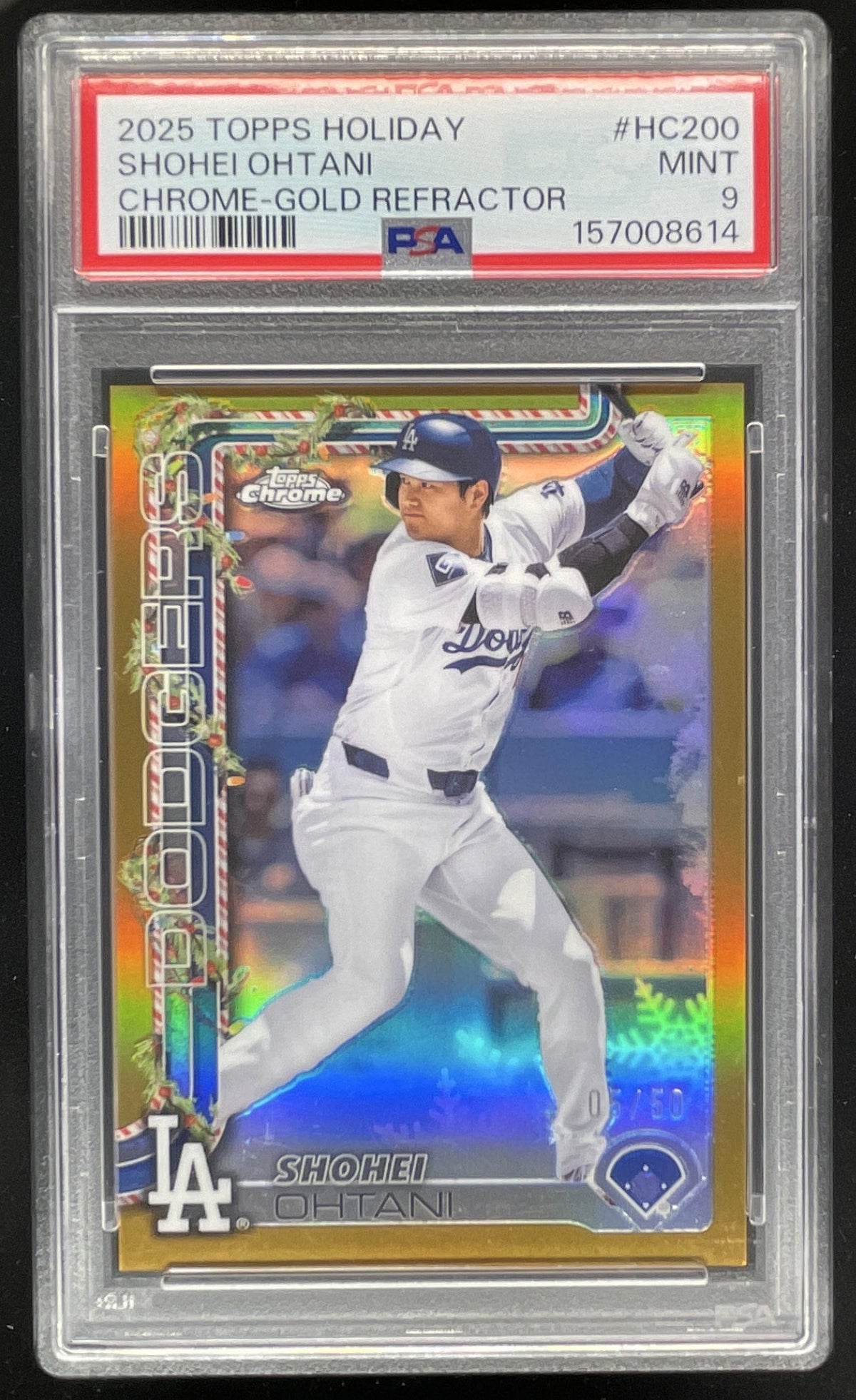 2025 Topps Holiday Chrome Gold Refractor #HC200 Shohei Ohtani /50 PSA 9