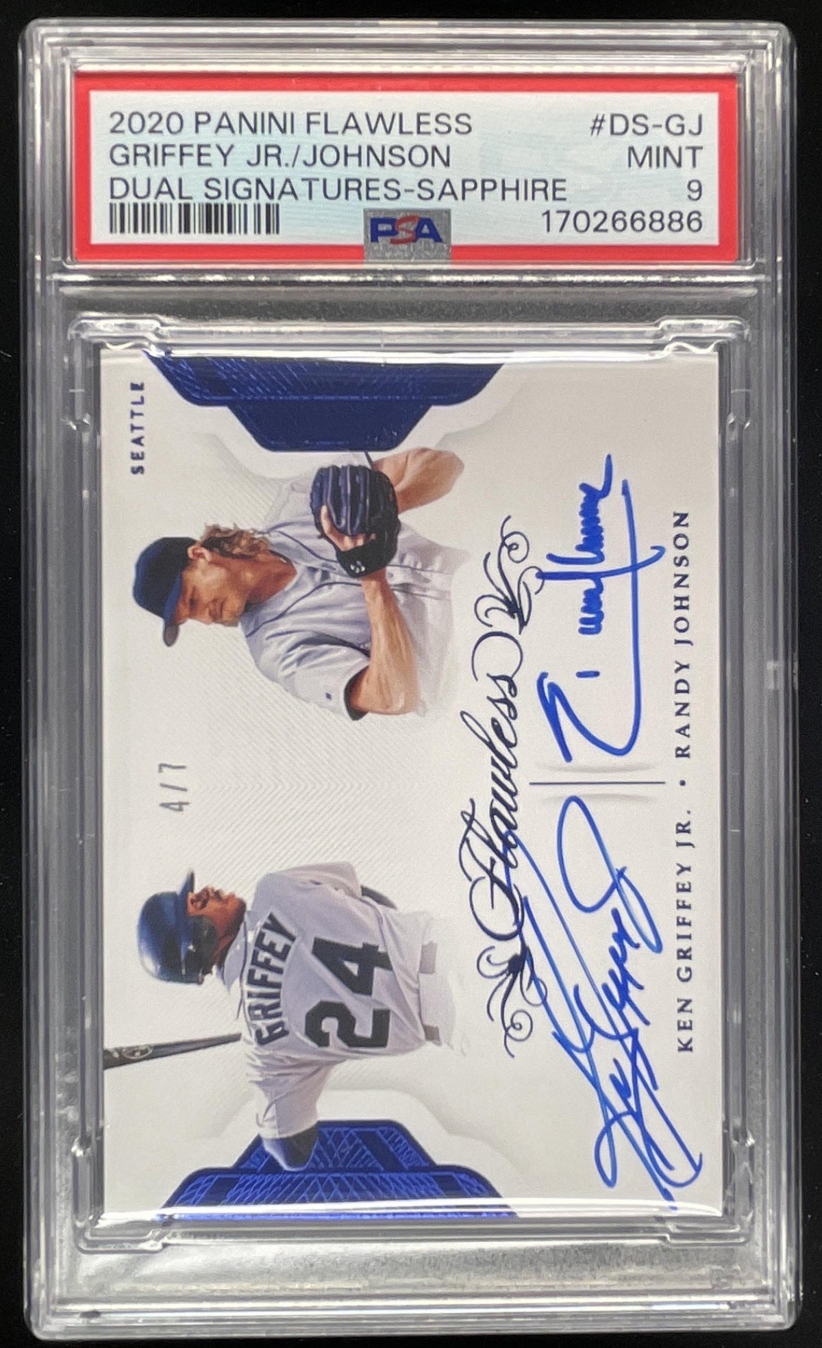 2020 Flawless Dual Sapphire #DS-GJ Ken Griffey Jr. Randy Johnson Auto /7 PSA 9