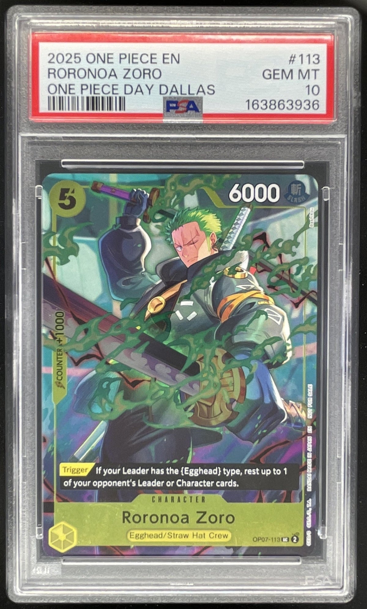 2025 One Piece EN One Piece Day Dallas #113 Roronoa Zoro PSA 10