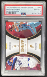 2025 Topps 3-X MVP Dual Subject Red Foil #D5 Shohei Ohtani Mike Schmidt /5 PSA 8