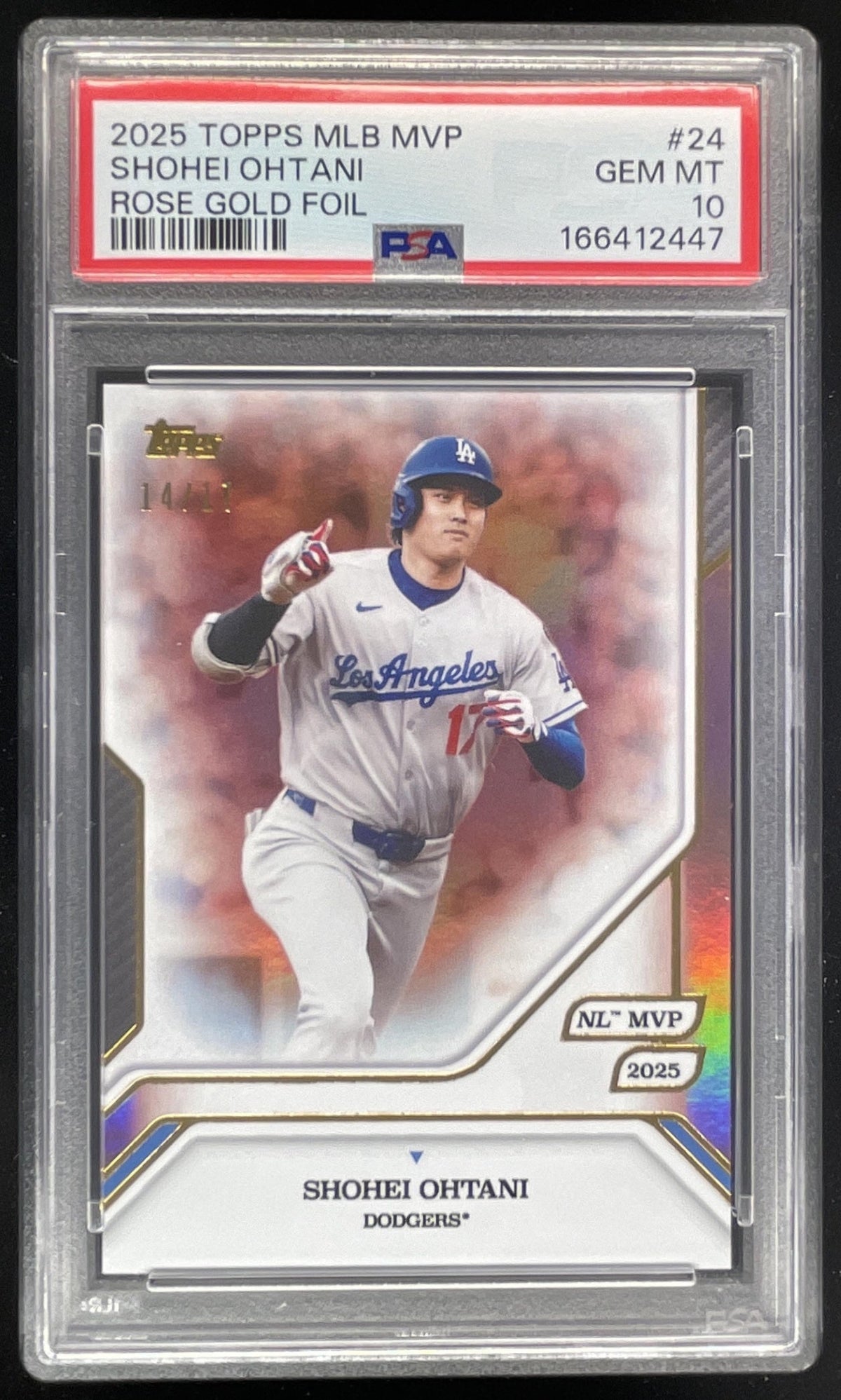 2025 Topps MVP Collection Rose Gold Foil #24 Shohei Ohtani /17 PSA 10