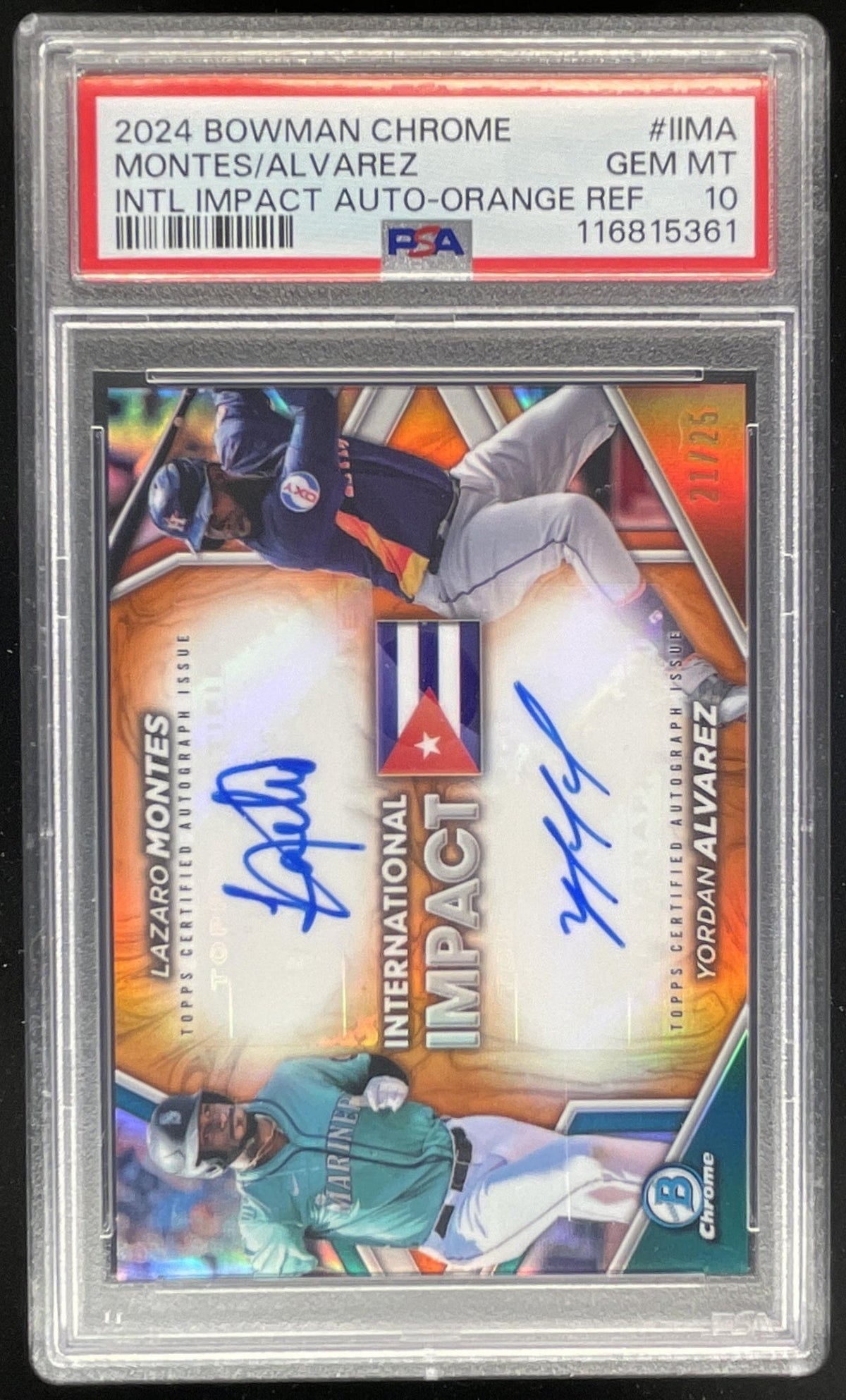 2024 Bowman Chrome Impact Orange Lazaro Montes Yordan Alvarez Auto /25 PSA 10