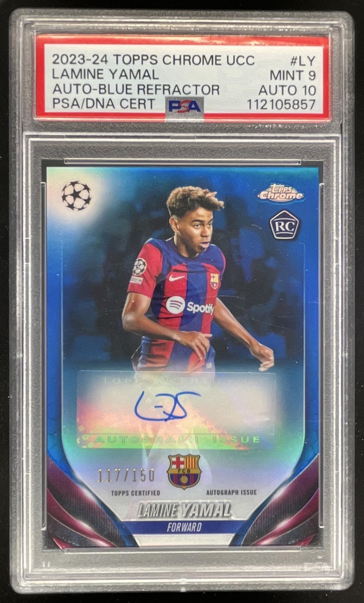 2023-24 Topps Chrome UEFA Chrome Blue #CA-LY Lamine Yamal Auto /150 PSA 9
