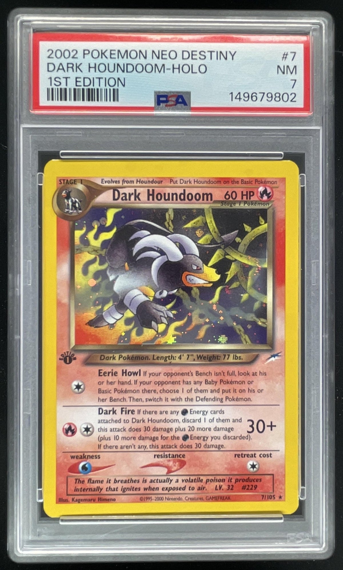 2002 Pokemon Neo Destiny 1st Edition #7/105 Dark Houndoom Holo PSA 7