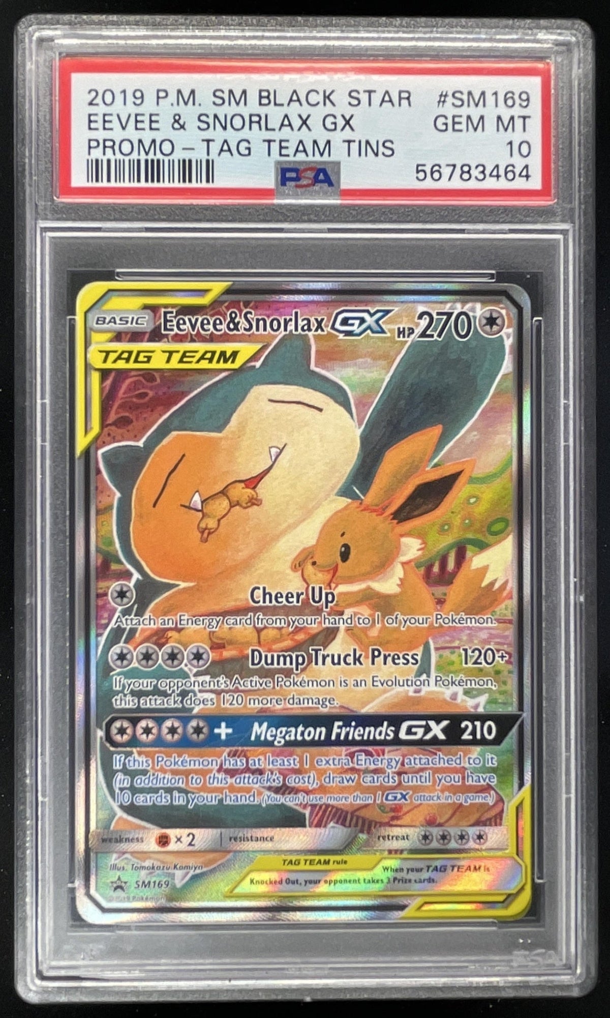 2019 Pokemon SM Black Star Promos #SM169 Eevee & Snorlax GX Tag Team PSA 10