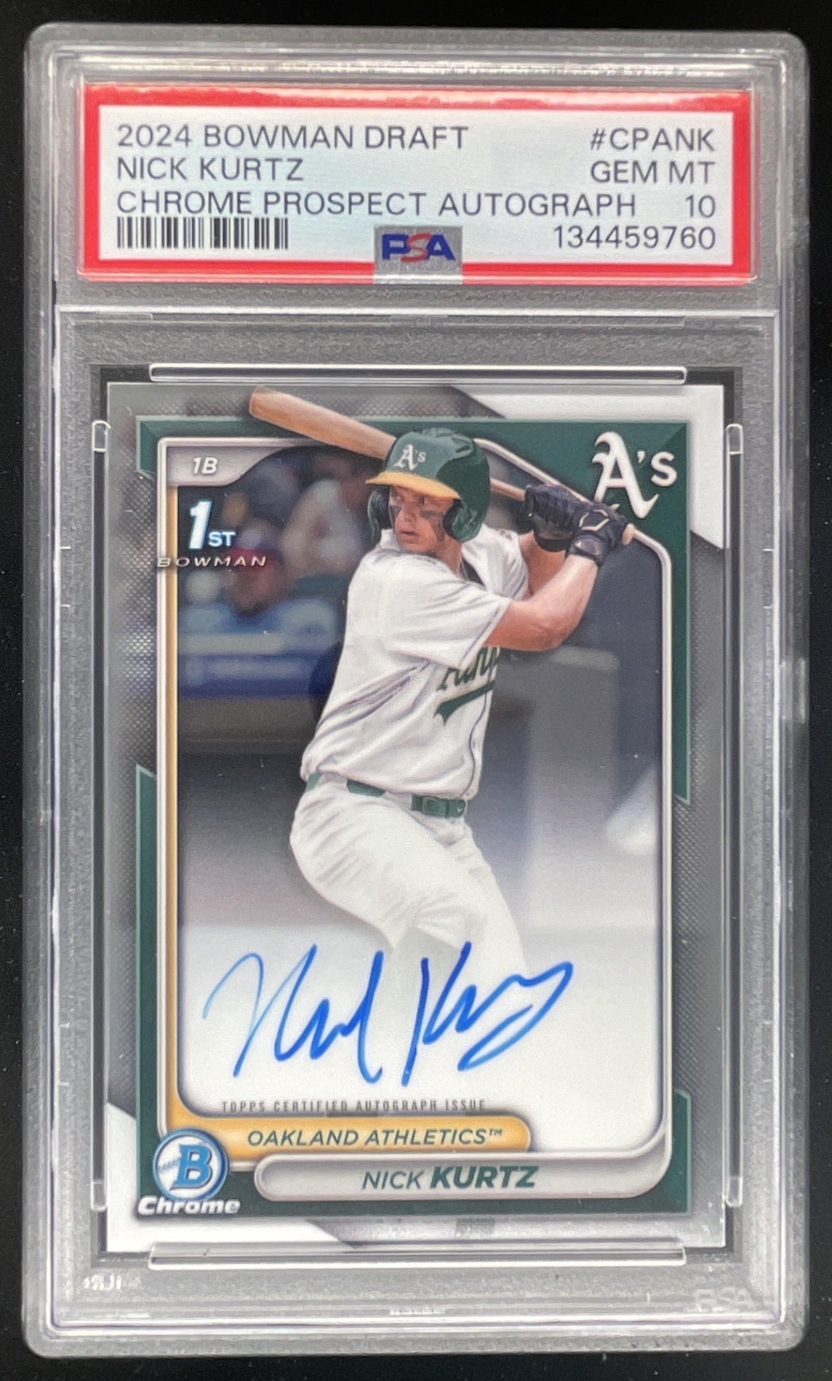 2024 Bowman Draft Chrome Prospect Autographs #CPA-NK Nick Kurtz RC Auto PSA 10