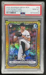 2026 Bowman Mega Box Chrome Gold Mojo Refractor #53 Cam Schlittler RC /50 PSA 10
