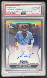 2023 Bowman Chrome Prospect Refractor Junior Caminero RC Auto /499 PSA 10