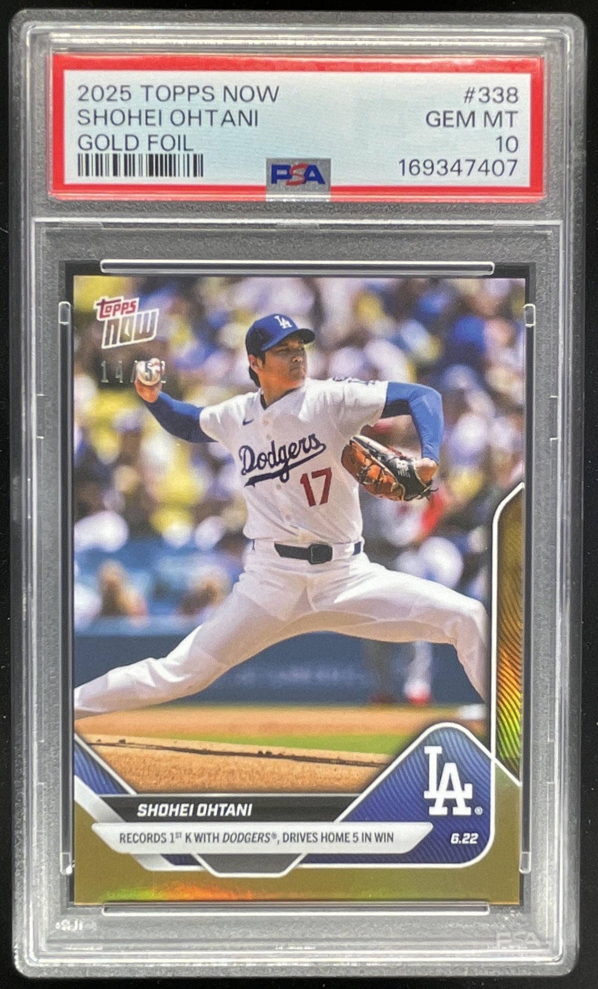 2025 Topps Now Gold Foil #338 Shohei Ohtani /50 PSA 10
