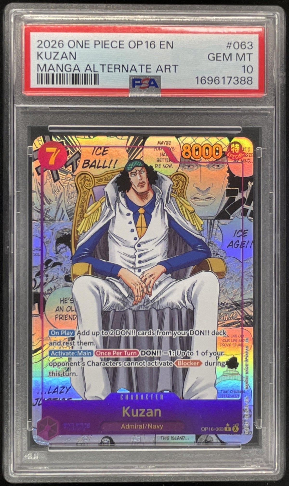 2026 One Piece The Time of Battle Manga Art #OP16-063 Kuzan SSP PSA 10