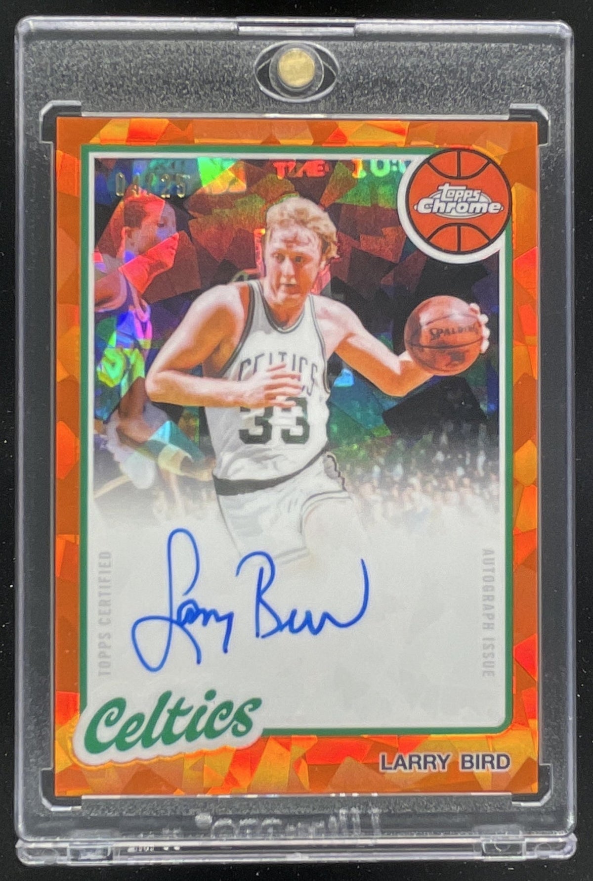 2025-26 Topps Chrome Sapphire 1980-81 Topps Orange #80TBA-LB Larry Bird Auto /25