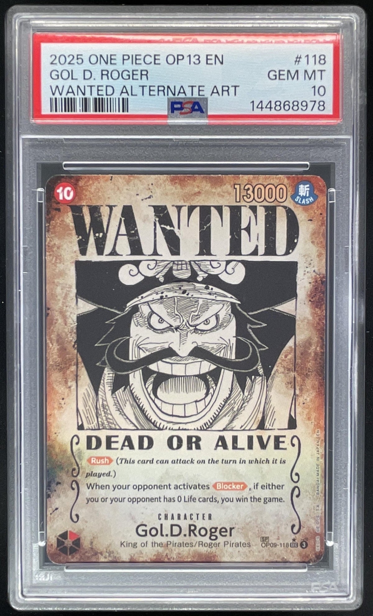 2025 One Piece Carrying On His Will Special Card #OP09-118 Gol D. Roger PSA 10