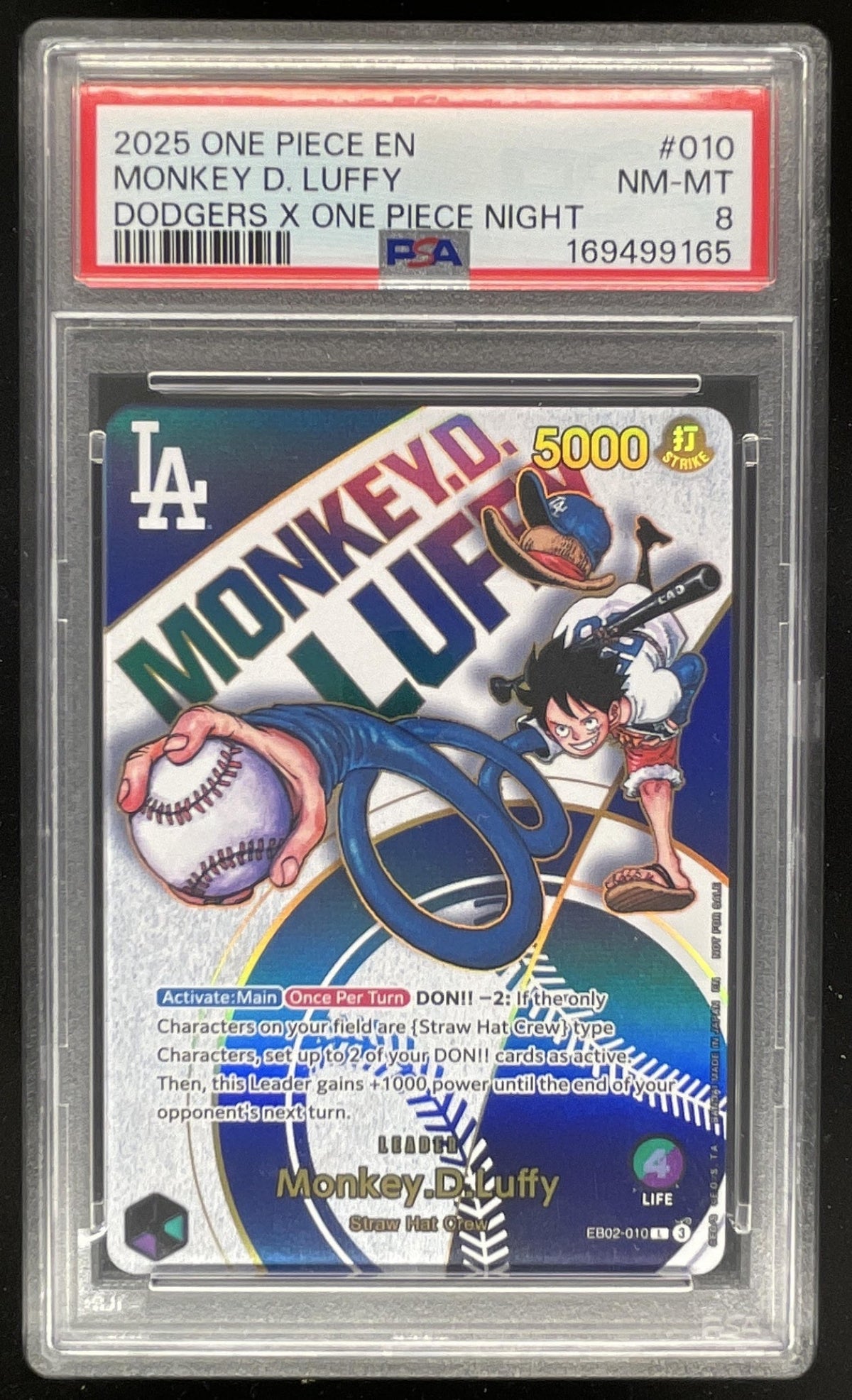 2025 One Piece Anime 25th Collection #EB02-010 Monkey D. Luffy Leader PSA 8