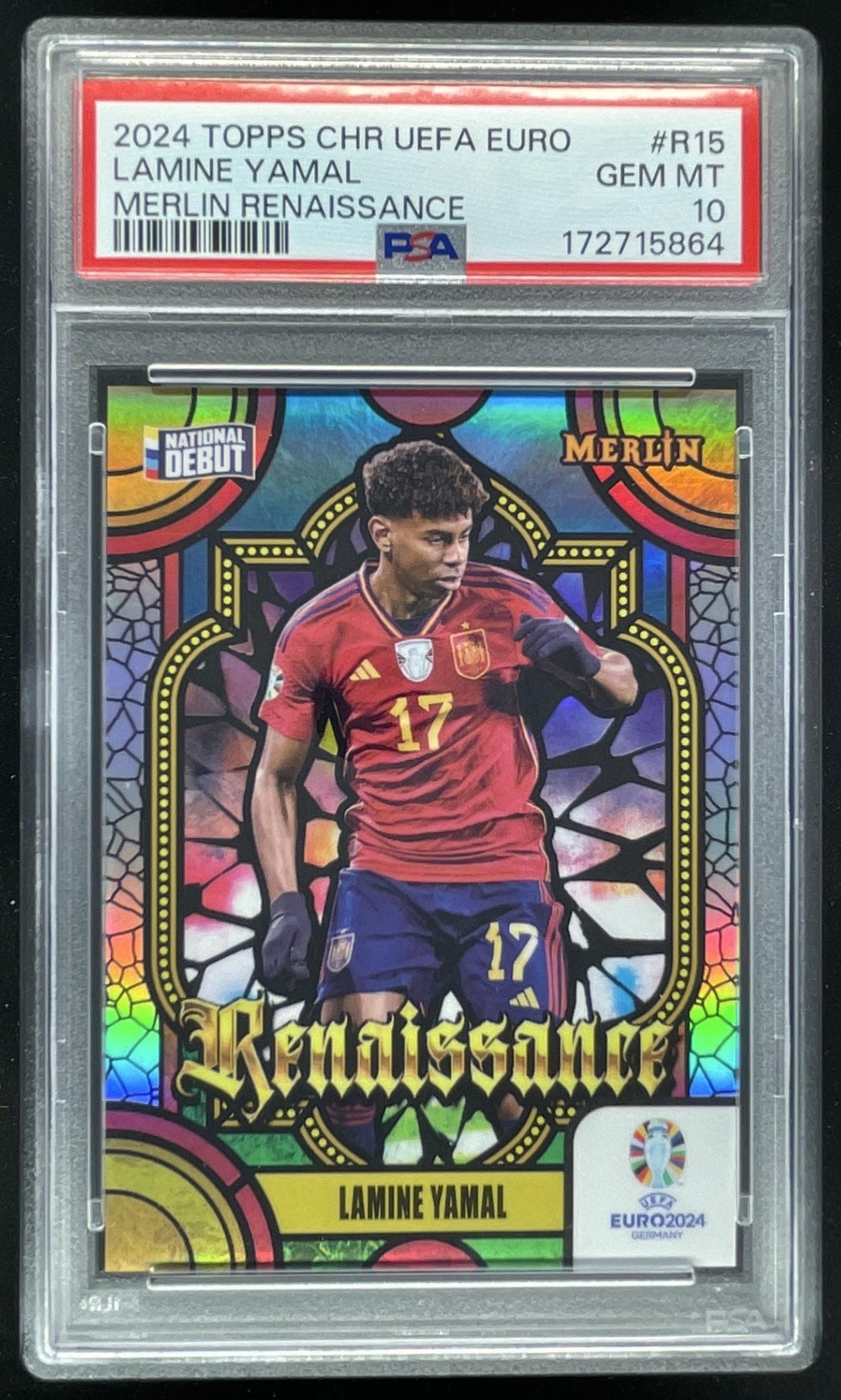 2024 Topps Chrome UEFA EuroLeague Merlin Renaissance #R15 Lamine Yamal PSA 10