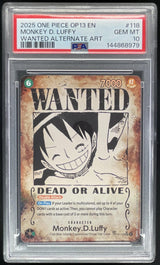 2025 One Piece Carrying On His Will Secret Rare #OP13-118 Monkey D. Luffy PSA 10