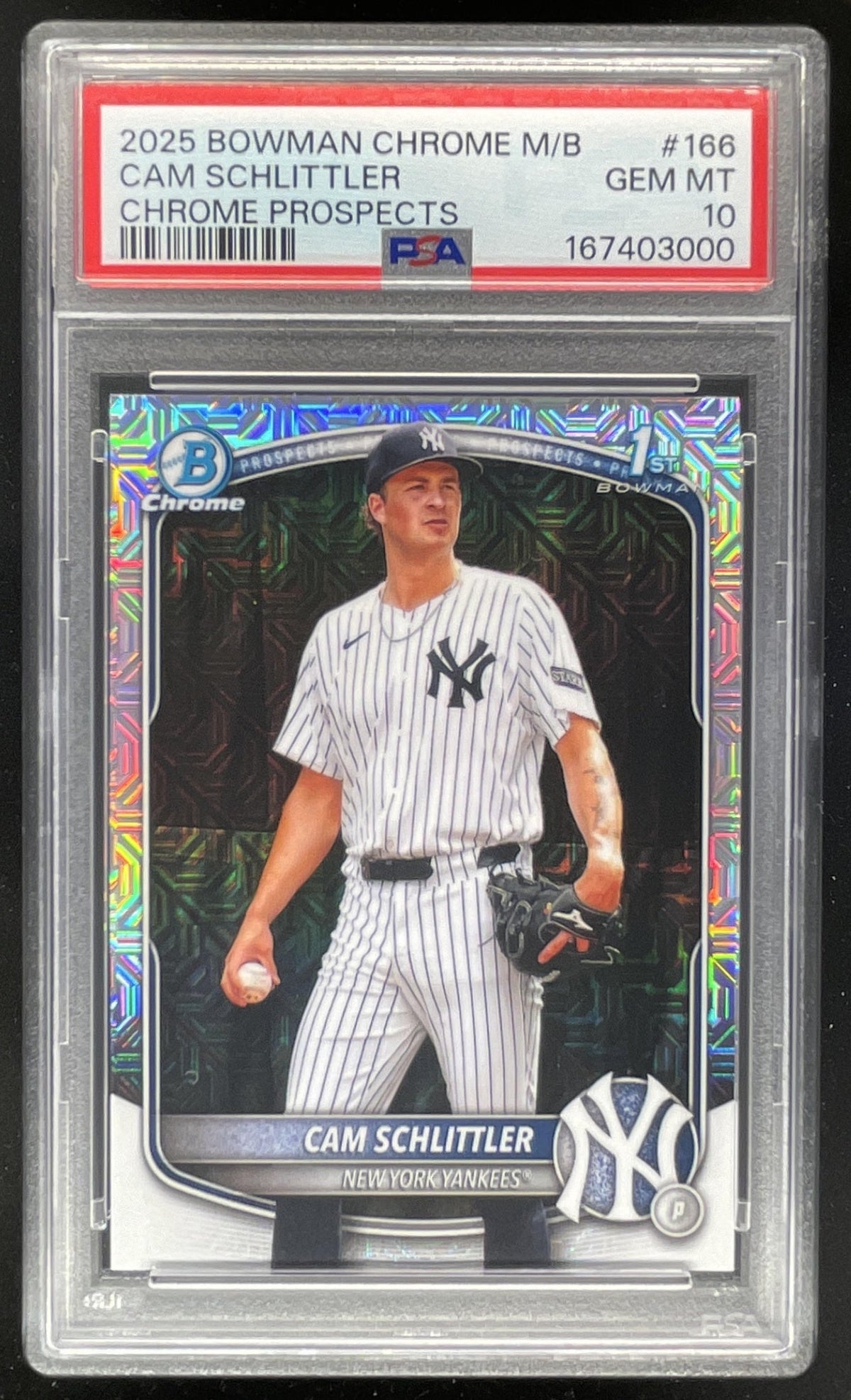 2025 Bowman Chrome Mega Box Chrome Prospects Mojo #166 Cam Schlittler RC PSA 10