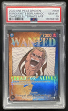 2023 One Piece OP03 009 Donquixote Doflamingo Super Rare SP Wanted Poster PSA 10