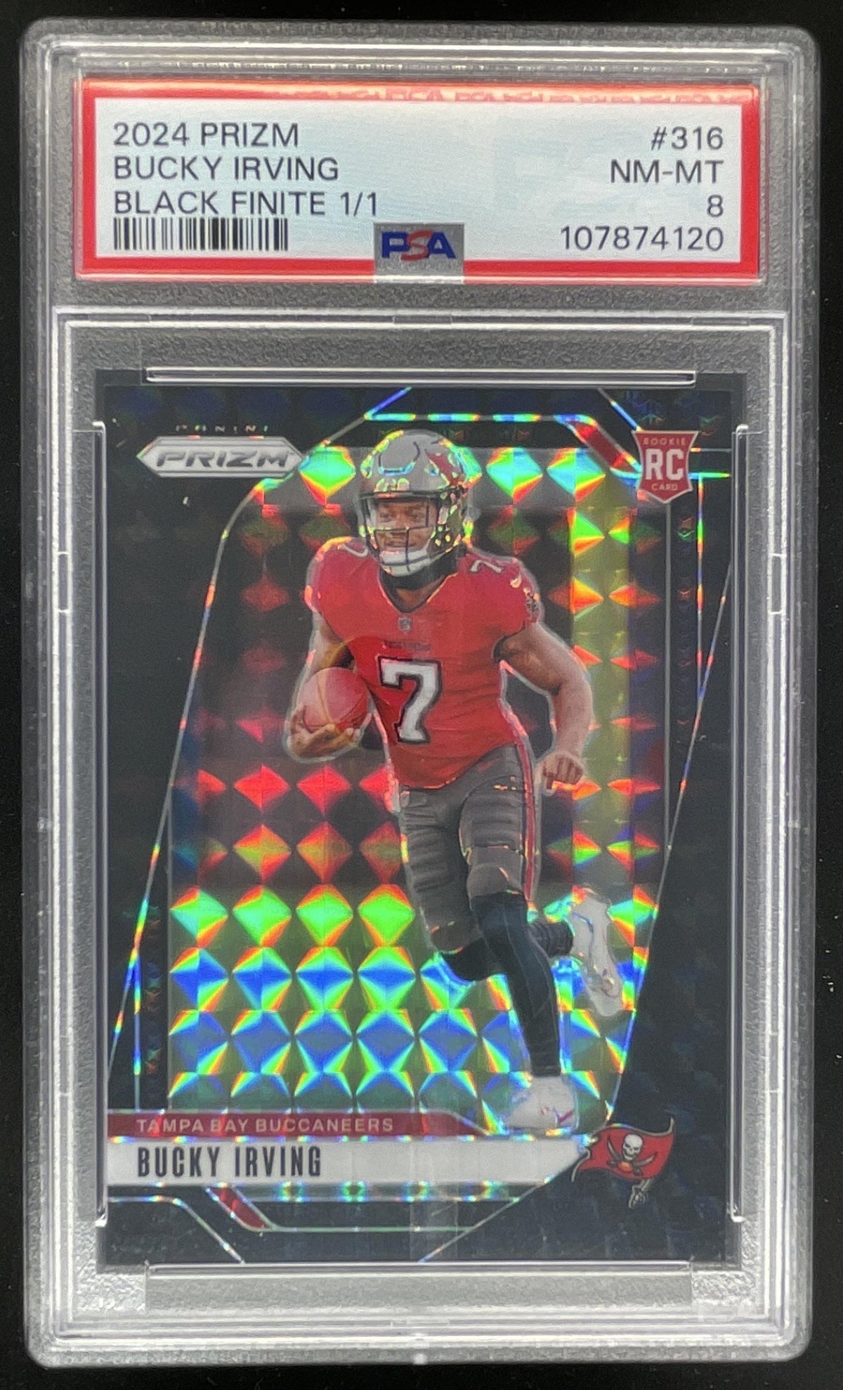 2024 Panini Prizm Black Finite Prizm #316 Bucky Irving RC 1/1 PSA 8