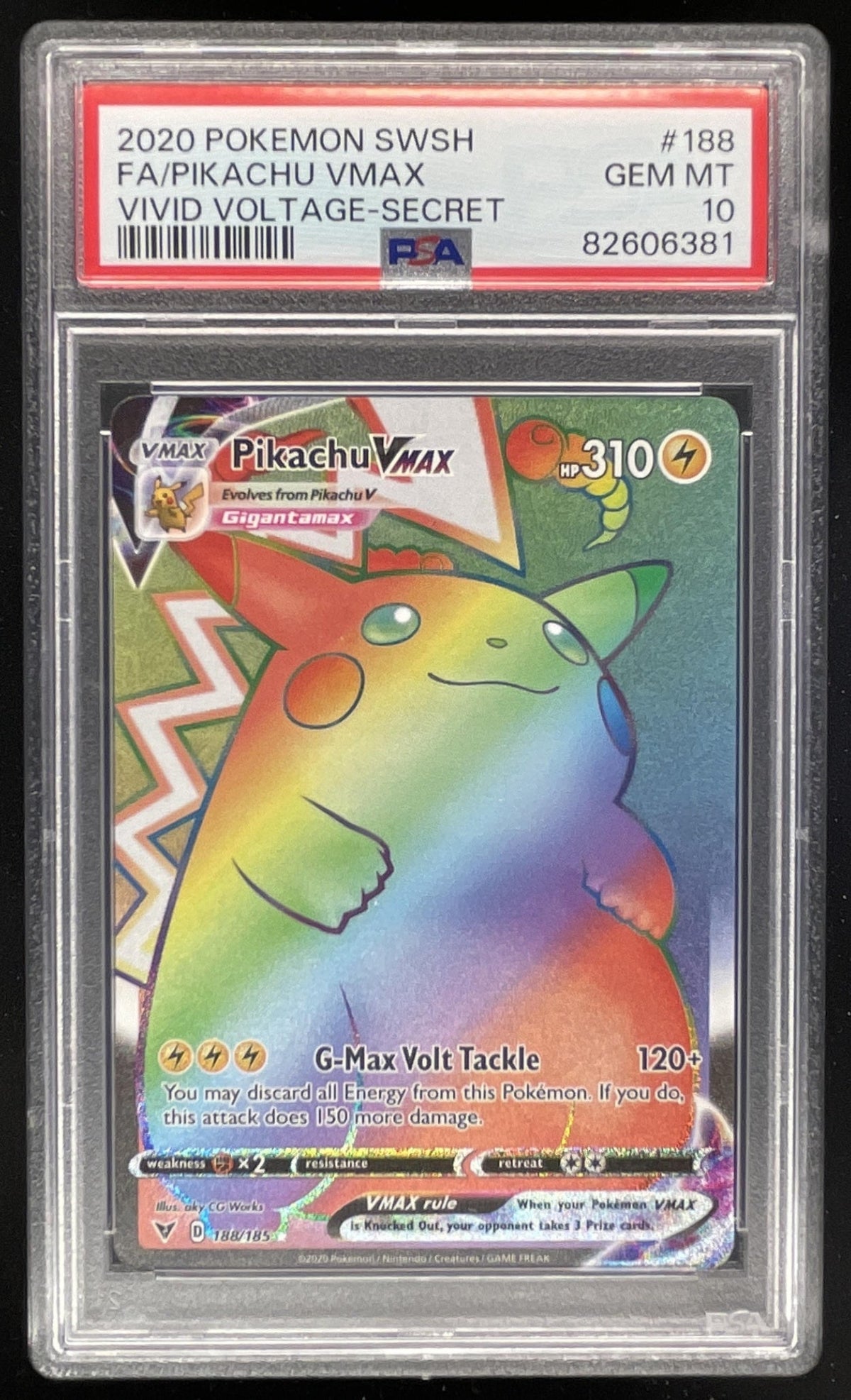 2020 Pokemon Sword & Shield Vivid Voltage #188/185 Pikachu VMAX PSA 10