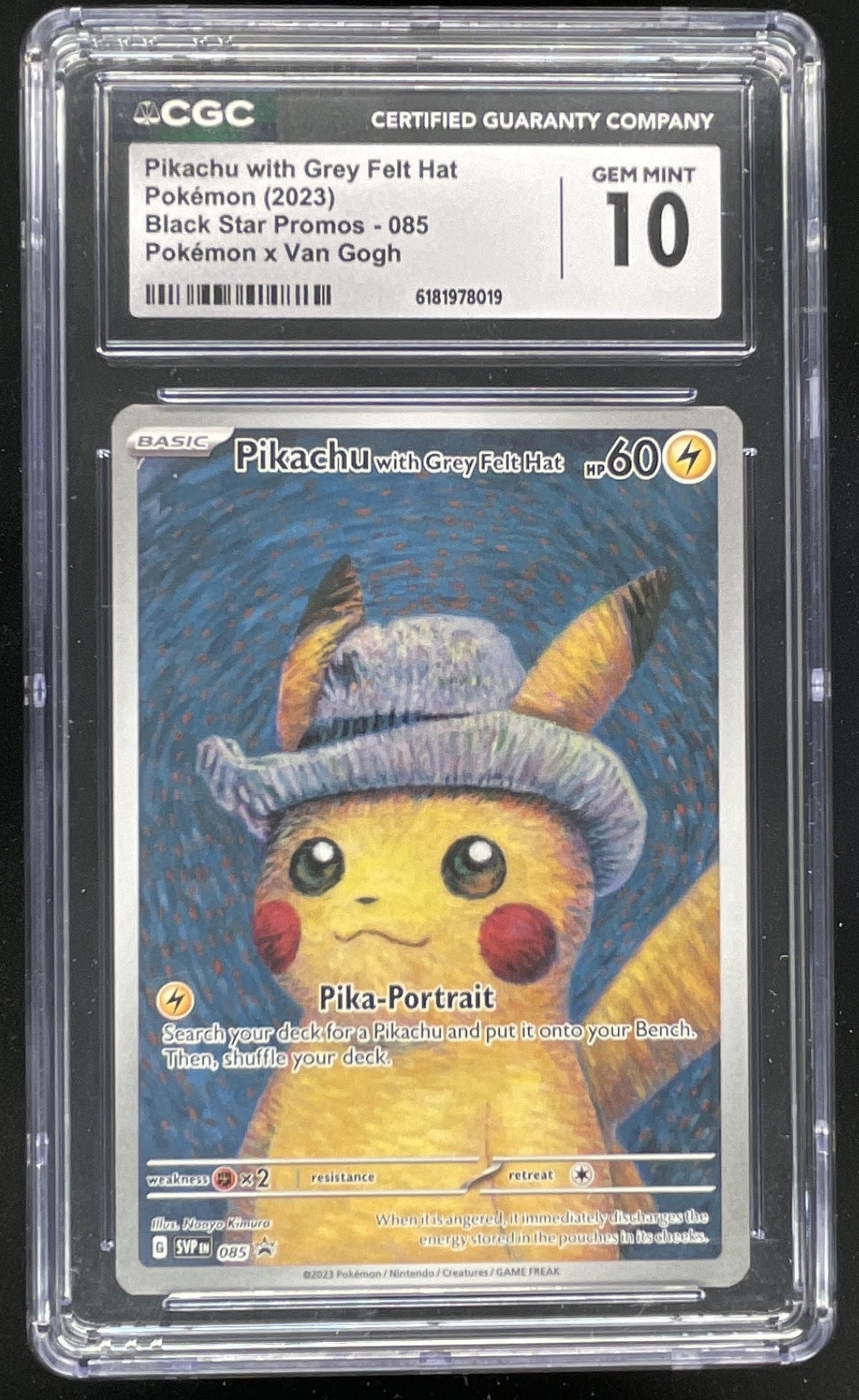 2023 Pokemon SV Black Star Promos Promos Pikachu Van Gogh Grey Felt Hat CGC 10