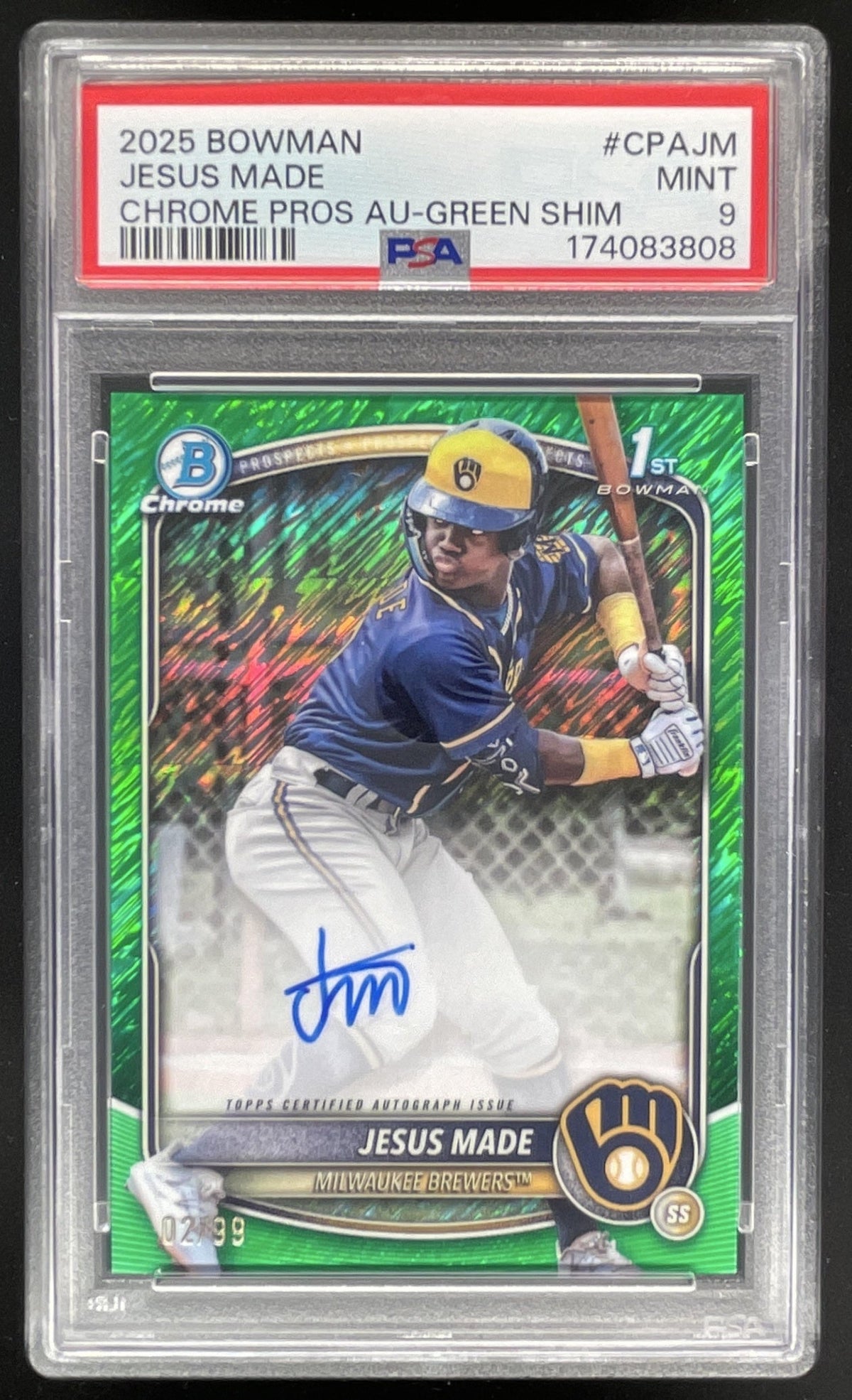 2025 Bowman Chrome Prospect Green Shimmer #CPA-JM Jesus Made RC Auto /99 PSA 9