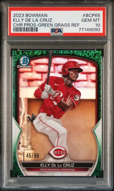 Elly De La Cruz 2023 Bowman Chrome Prospects Green Grass Refractor #'D 45/99 PSA 10
