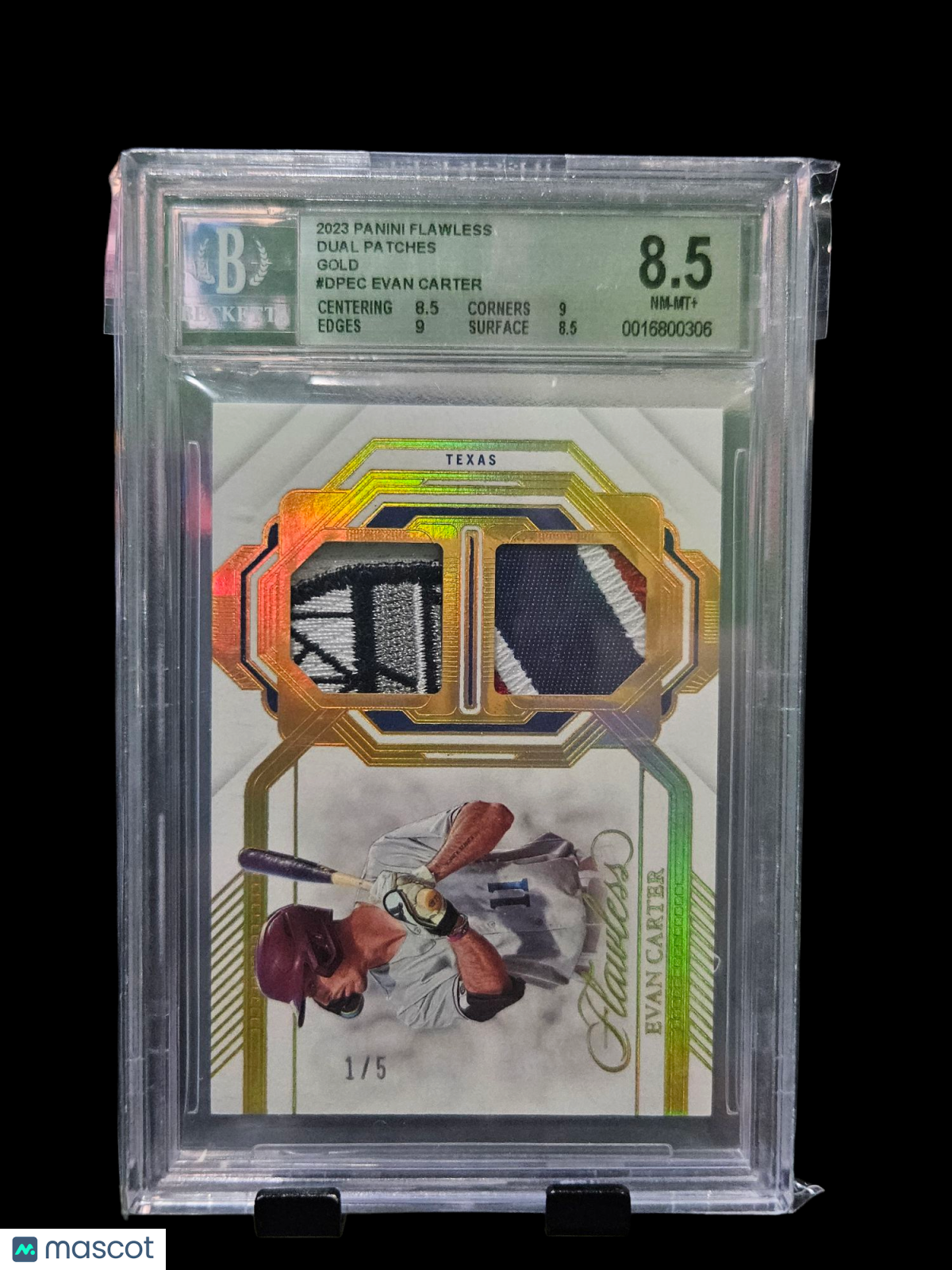 2023 Panini Flawless Dual Patches Gold Evan Carter #Dpec BGS 8.5 1/5