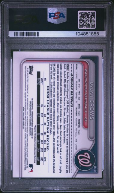 2024 Bowman Mega Box Chrome Baseball - Dylan Crews - Prospect Auto Green Refractor 49/99 - PSA 9
